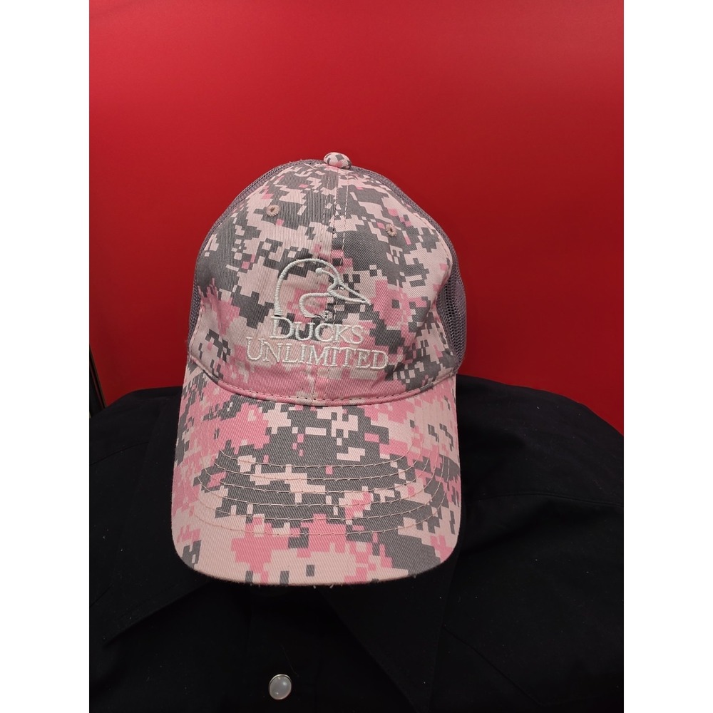 Ducks Unlimited Baseball Cap Women OS Pink Gray Camo Good Adjustable Mesh Hat